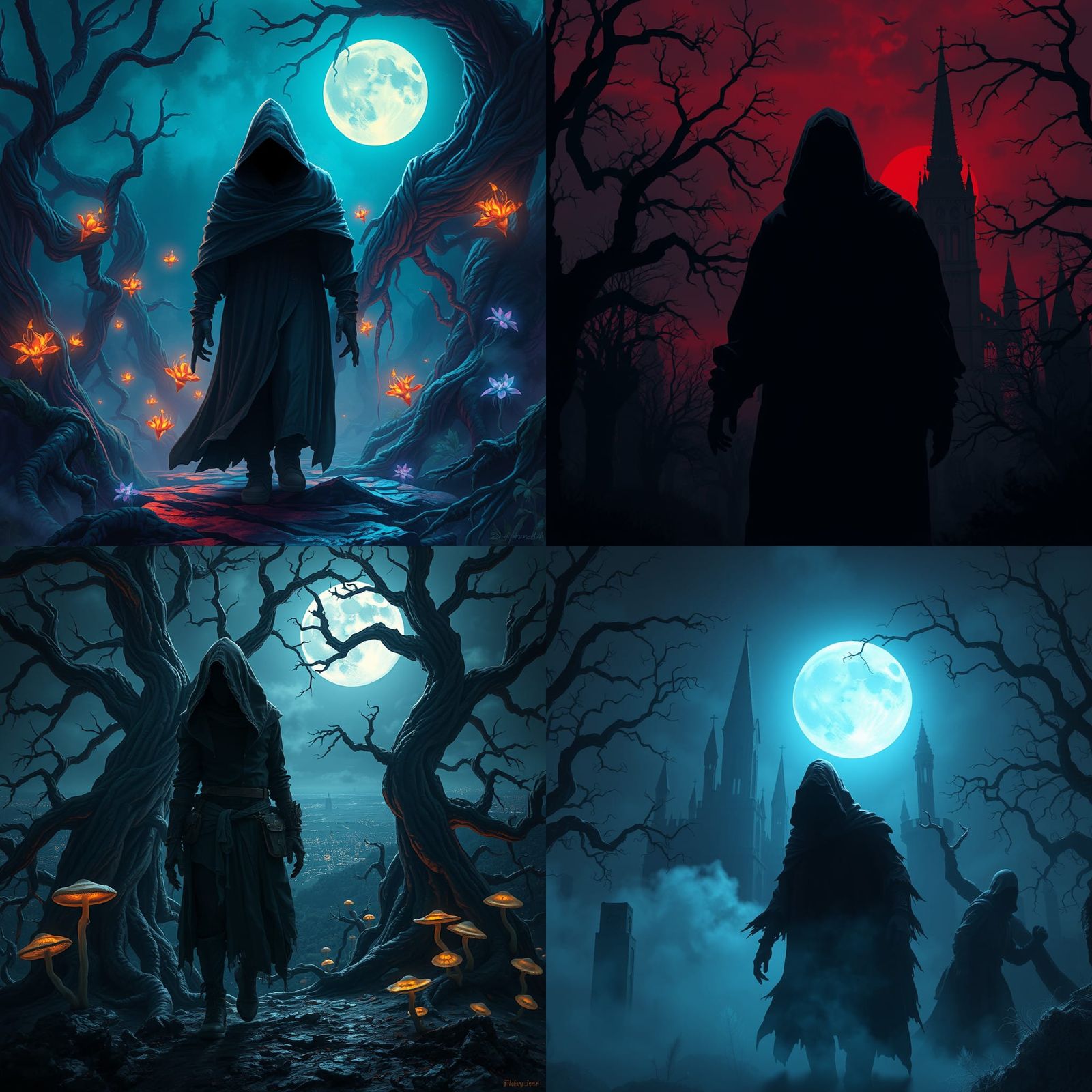 Faceless Figure Prowls the Night: Detailed Matte Painting