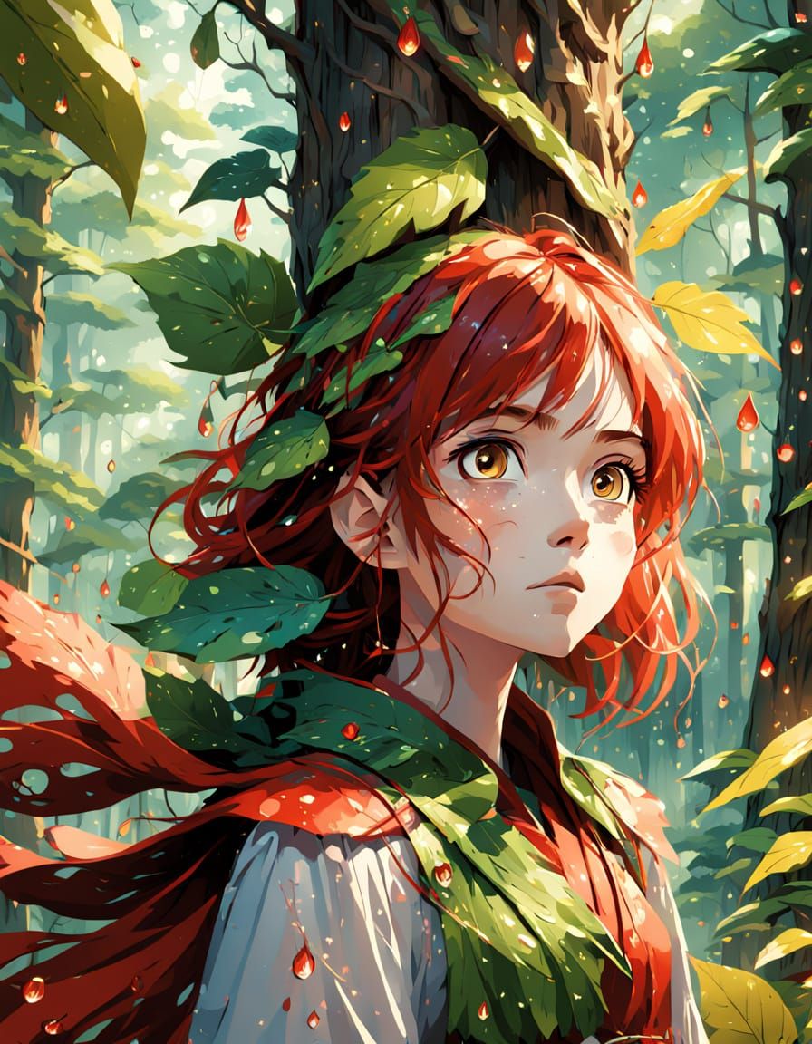 Whimsical Anime Girl in a Vibrant Forest
