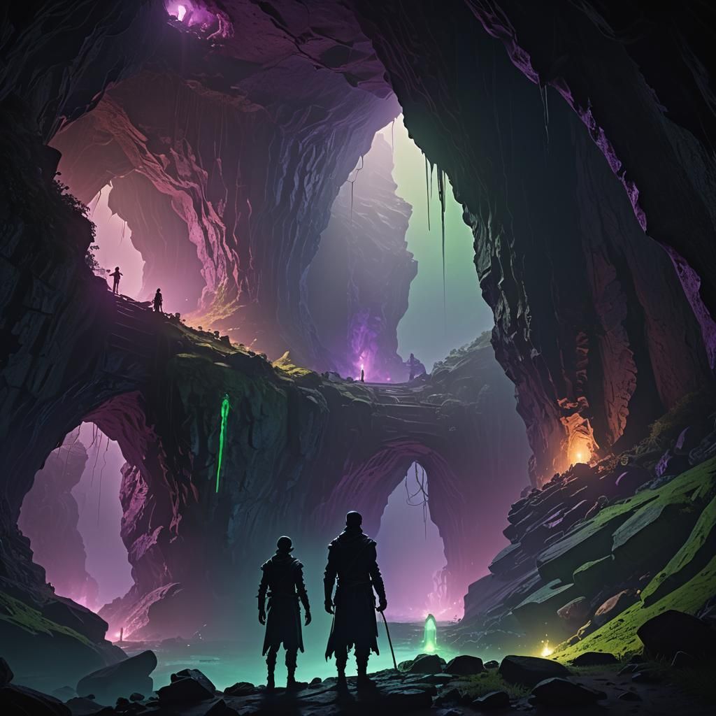 Dark Fantasy Figure in Poisonous Cave Light
