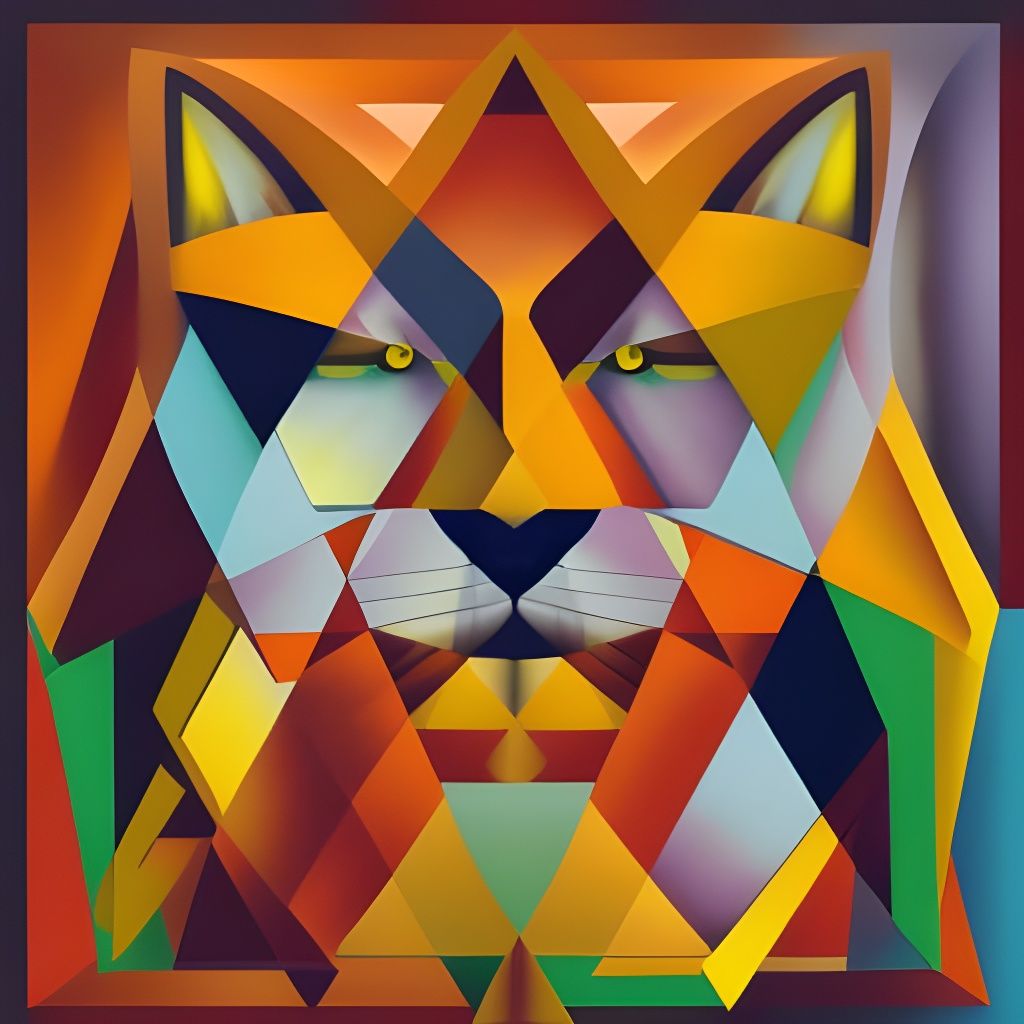 Ginger Cat Cubist Painting in Geometric Fauvism
