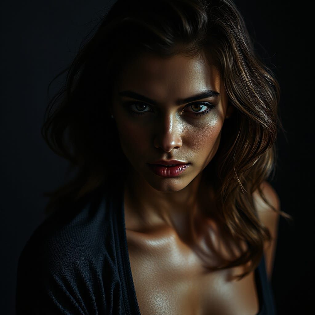 Dramatic Portrait of Fierce Woman with Intense Gaze