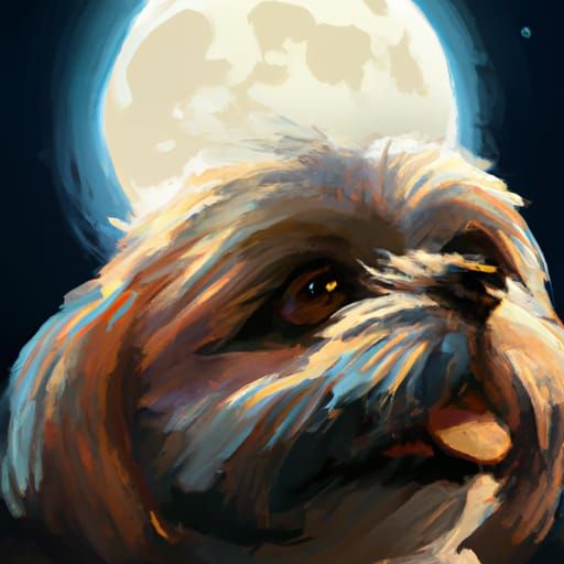 Golden Shih Tzu Howling Under the Moon