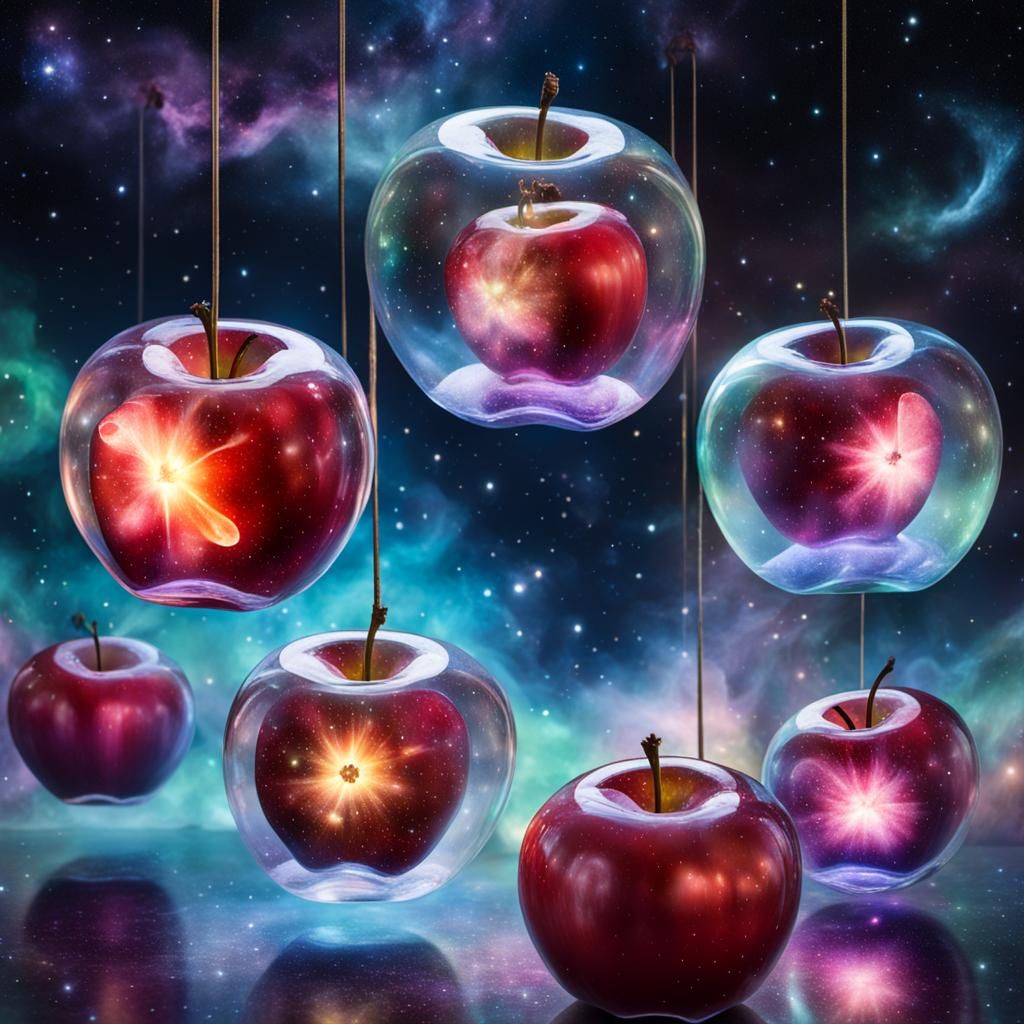 Glass Apples with Ballerinas Floating in Space