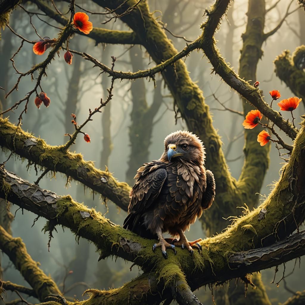 Adorable Baby Eagle Chick in Fantasy Forest