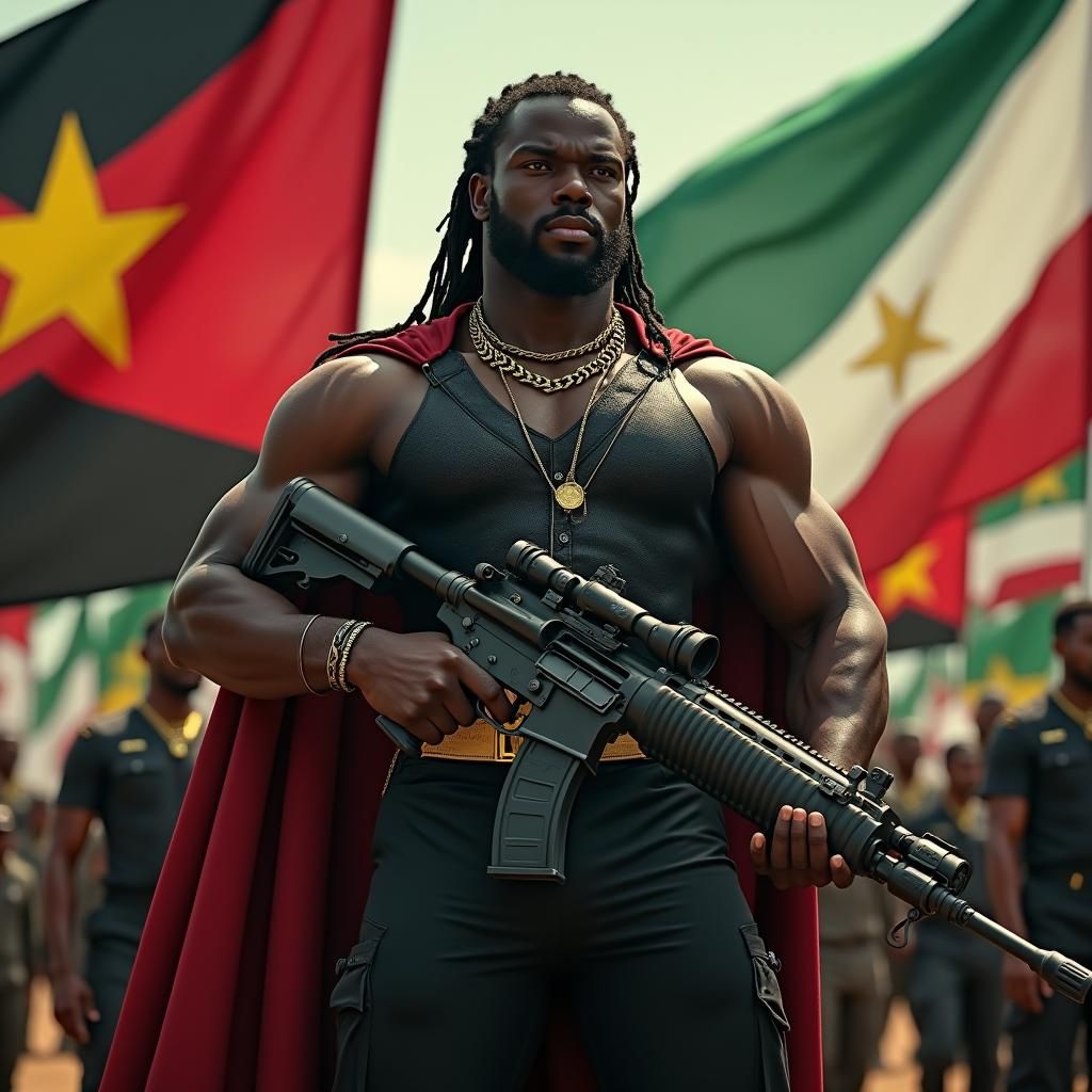 Muscular Superman as Gangster Army Man in Sudan