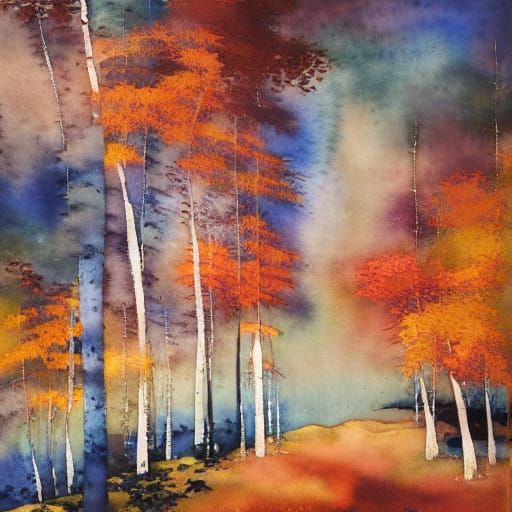 Whimsical Neo-Impressionist Landscape with Gold and Blue Dom...