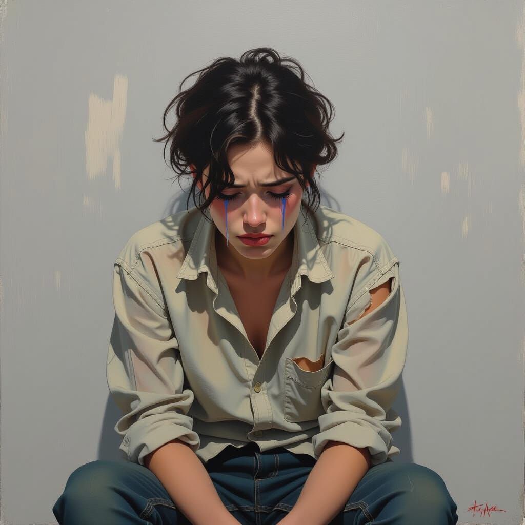 Distressed Figure in Expressionist Style