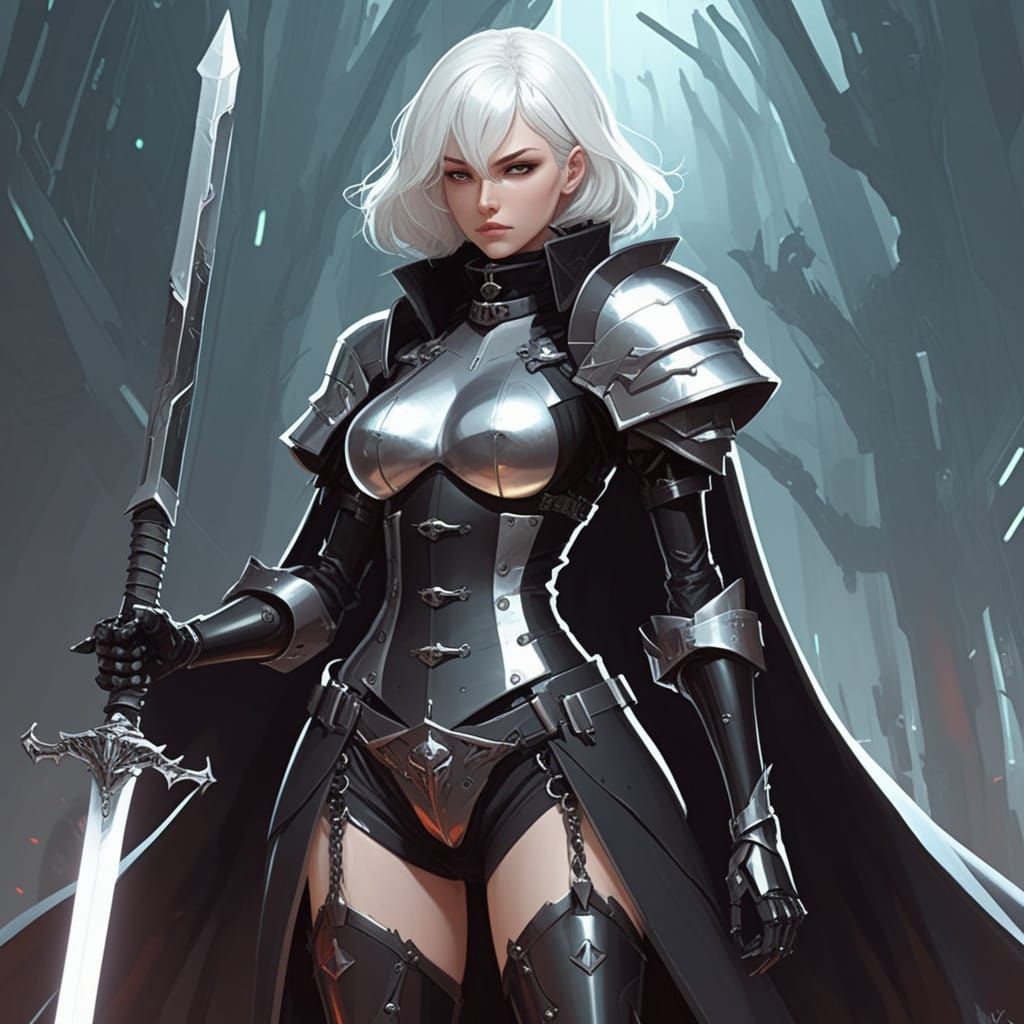 Futuristic Witch Inquisitor in Armored Uniform