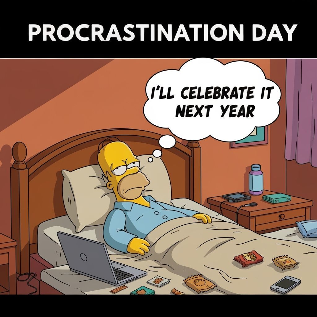 Homer Simpson Celebrates Procrastination Day in Bed