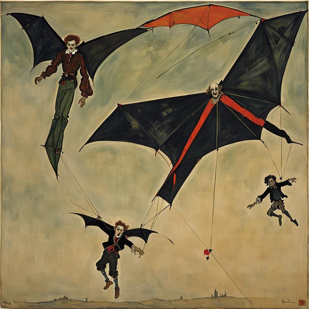 Egon Schiele Inspired Vampire Kites in Flight