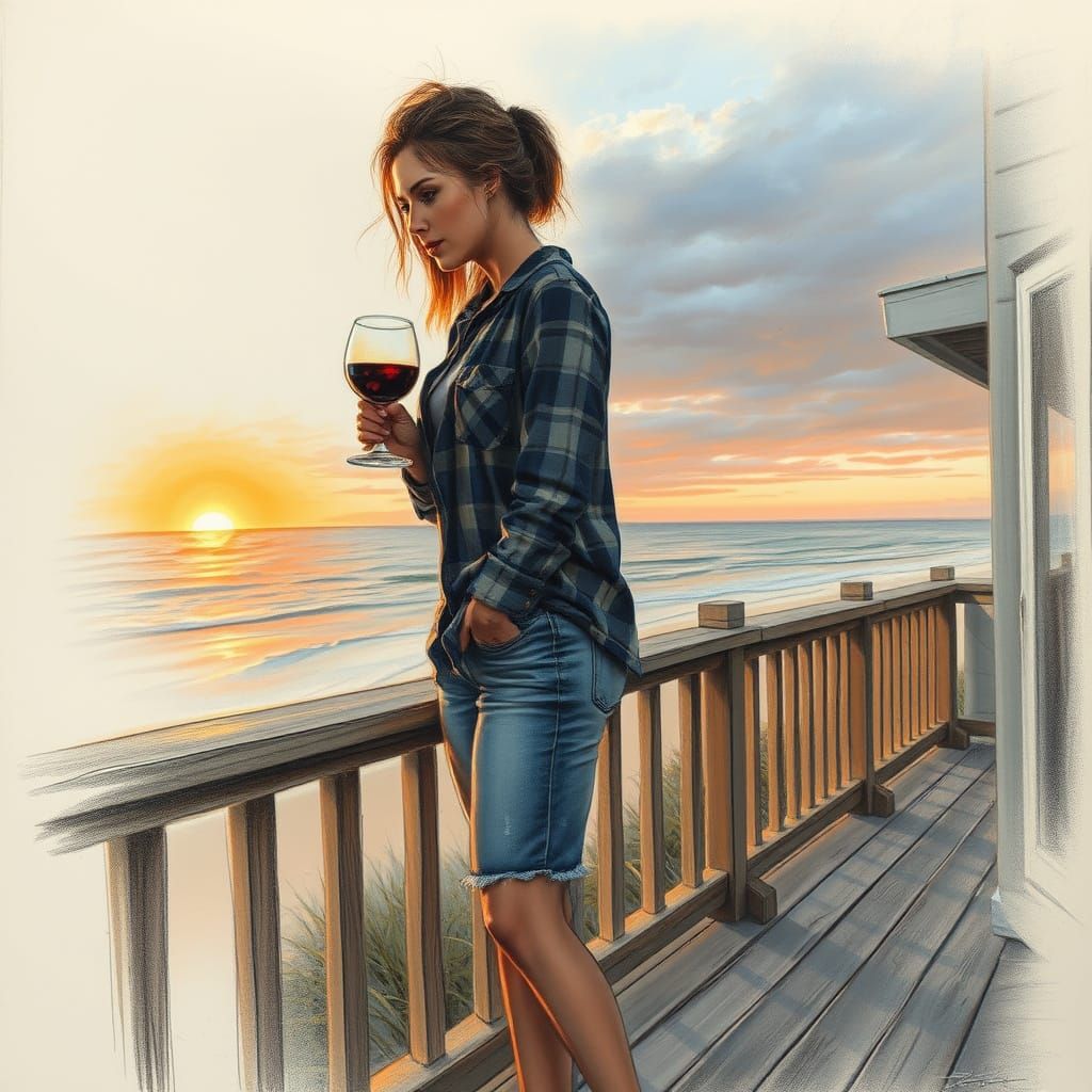 Brunette at Sunset: Sensual Dark Fantasy Portrait