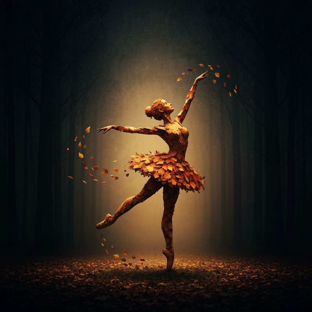Autumn Leaf Ballerina Dances in Forest Clearing