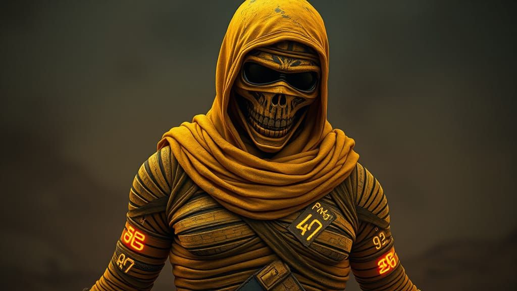 Golden Mummy Character in Desert Sandstorm