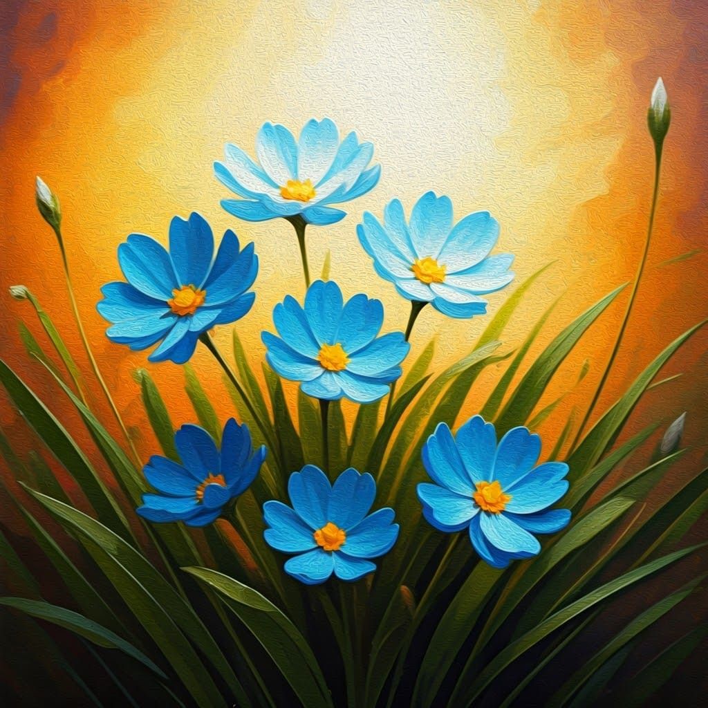 Blue Blooms in Vibrant Neo-Impressionist Style