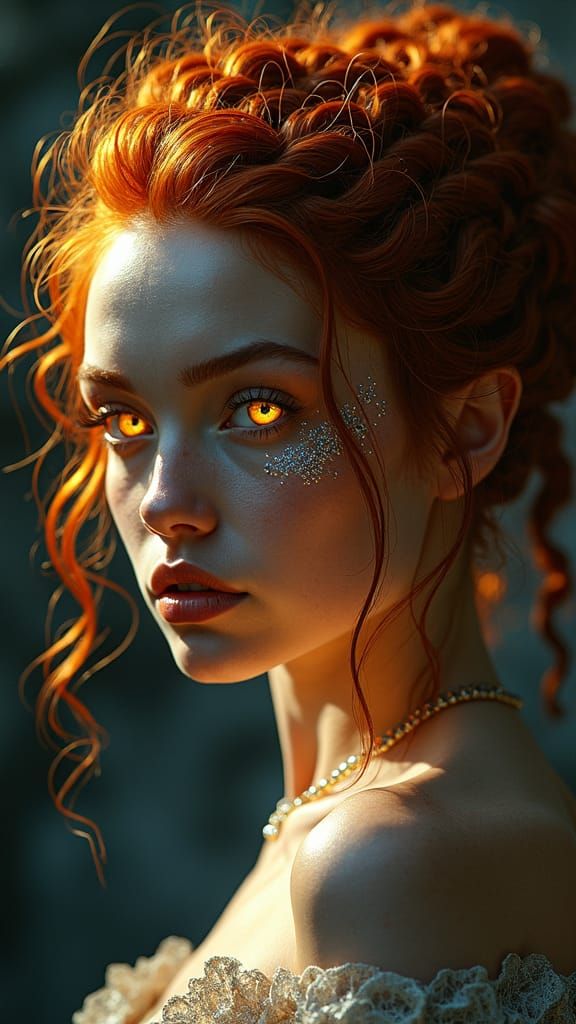 Sci-Fi Woman with Fiery Red Hair and Star Scars