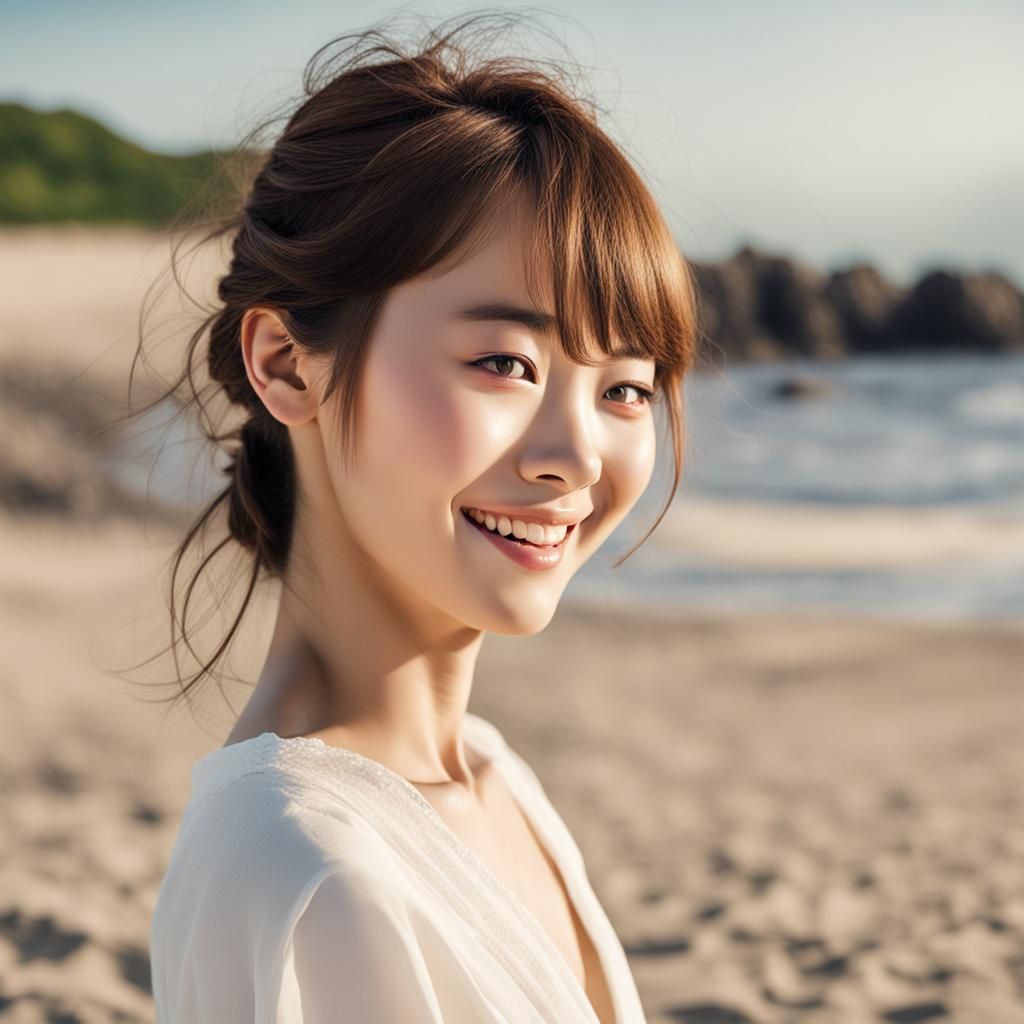 Sensual Japanese Woman Nude on Beach