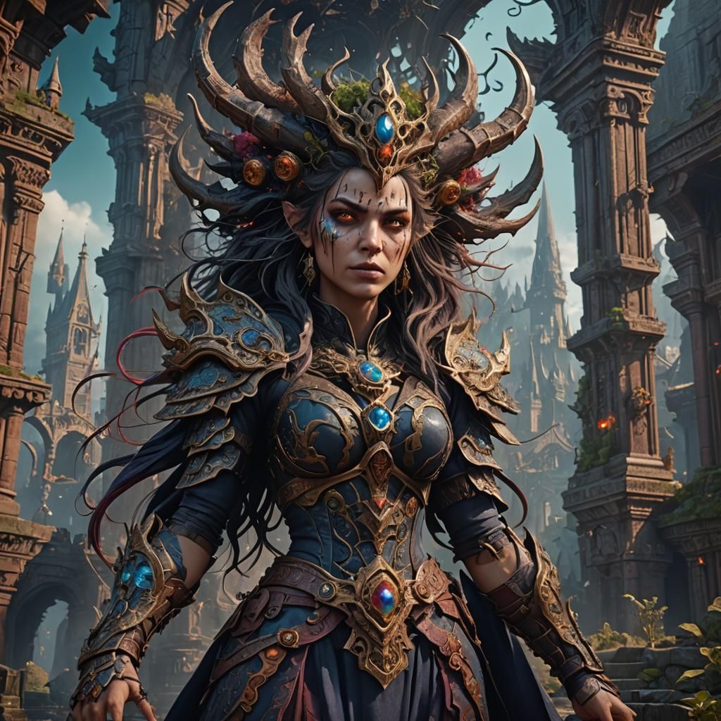 Fantasy Werewoman in Weirdcore Style