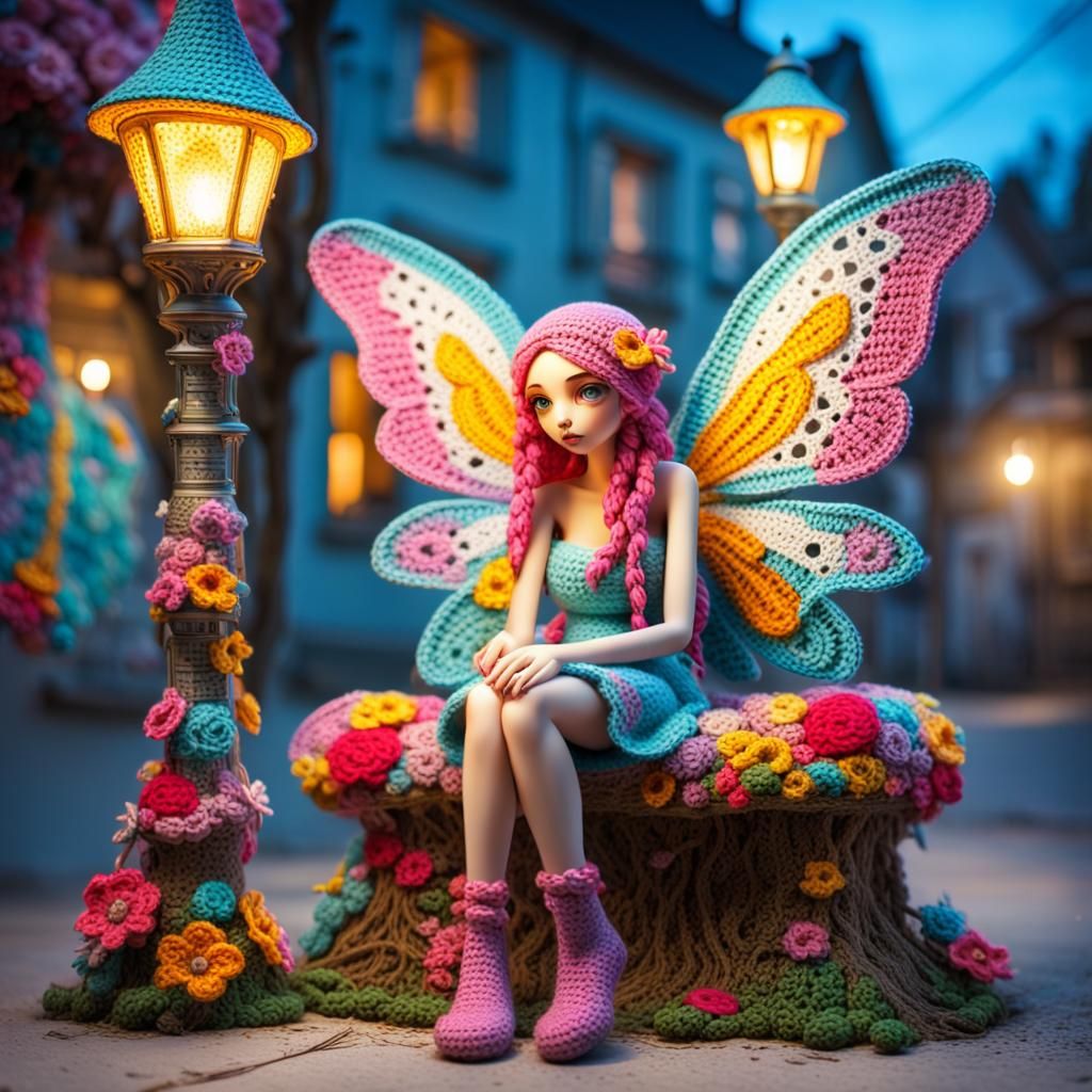 Crochet Fairy in Flowery Village: Artistic Photography