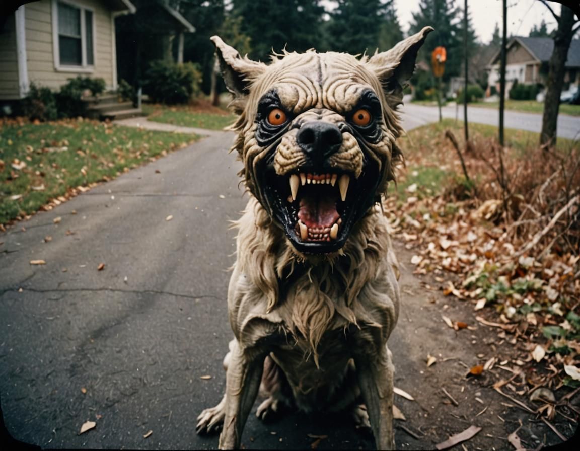 Sinister Rabid Dog in Halloween Mask, Disposable Camera Phot...