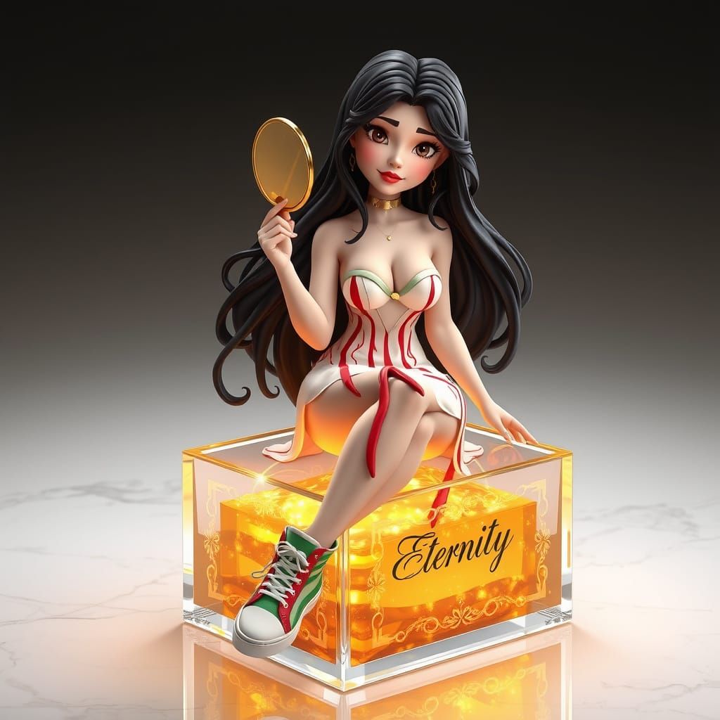 3D illustration in the style of a Pixar animation figurine of the goddess "Aphrodite"

The figurine made of white marvel...