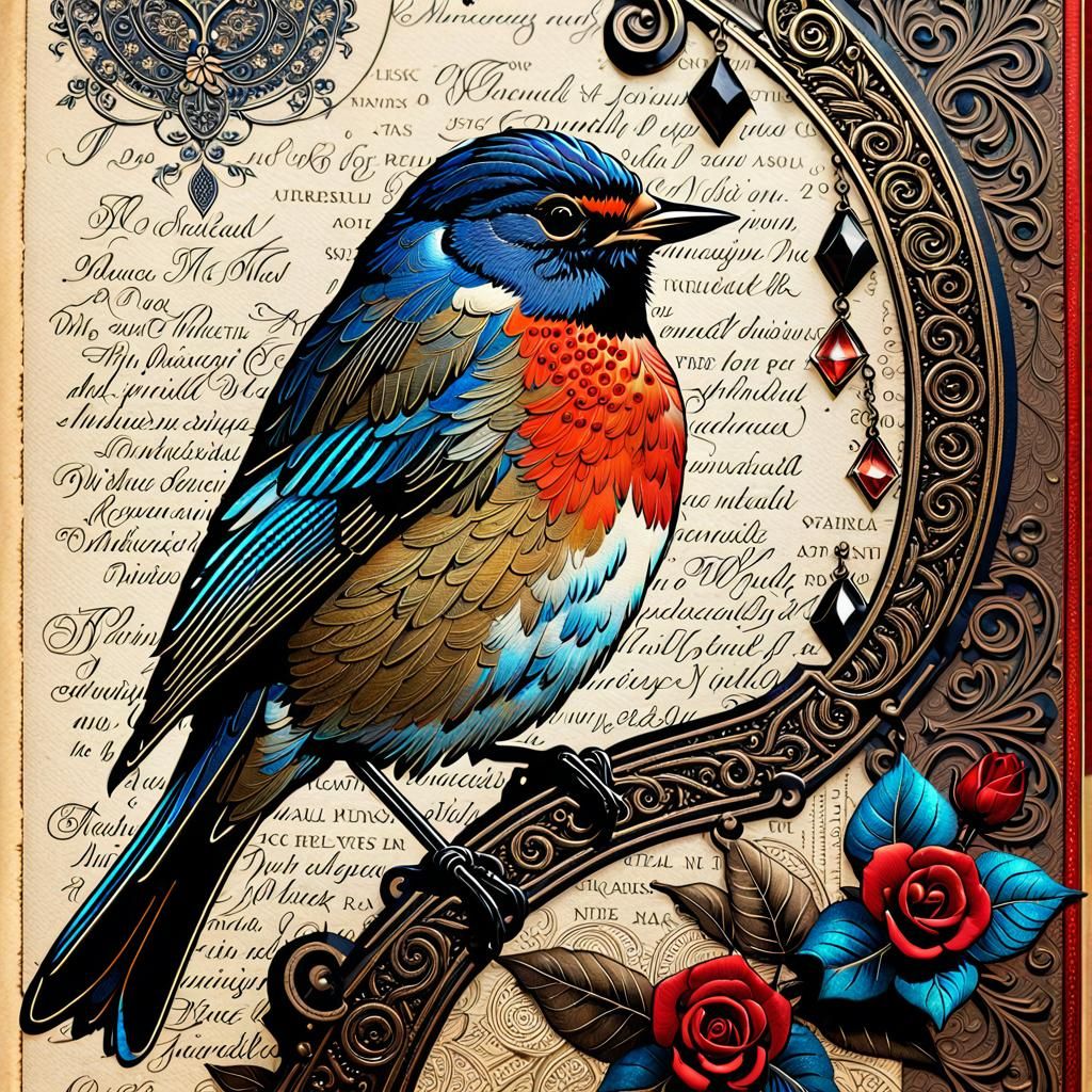 Iridescent Blue Robin Vintage Illustration