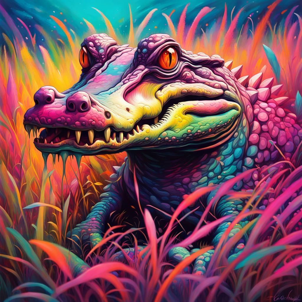 Psychedelic Crocodile in Multicolored Graffiti Art