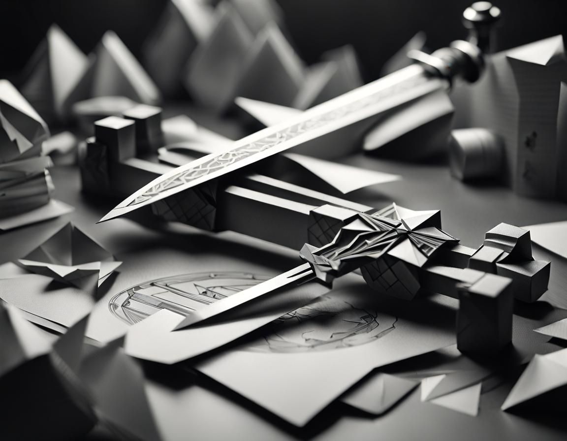 Blacksmith Sword in Origami Papercraft Style
