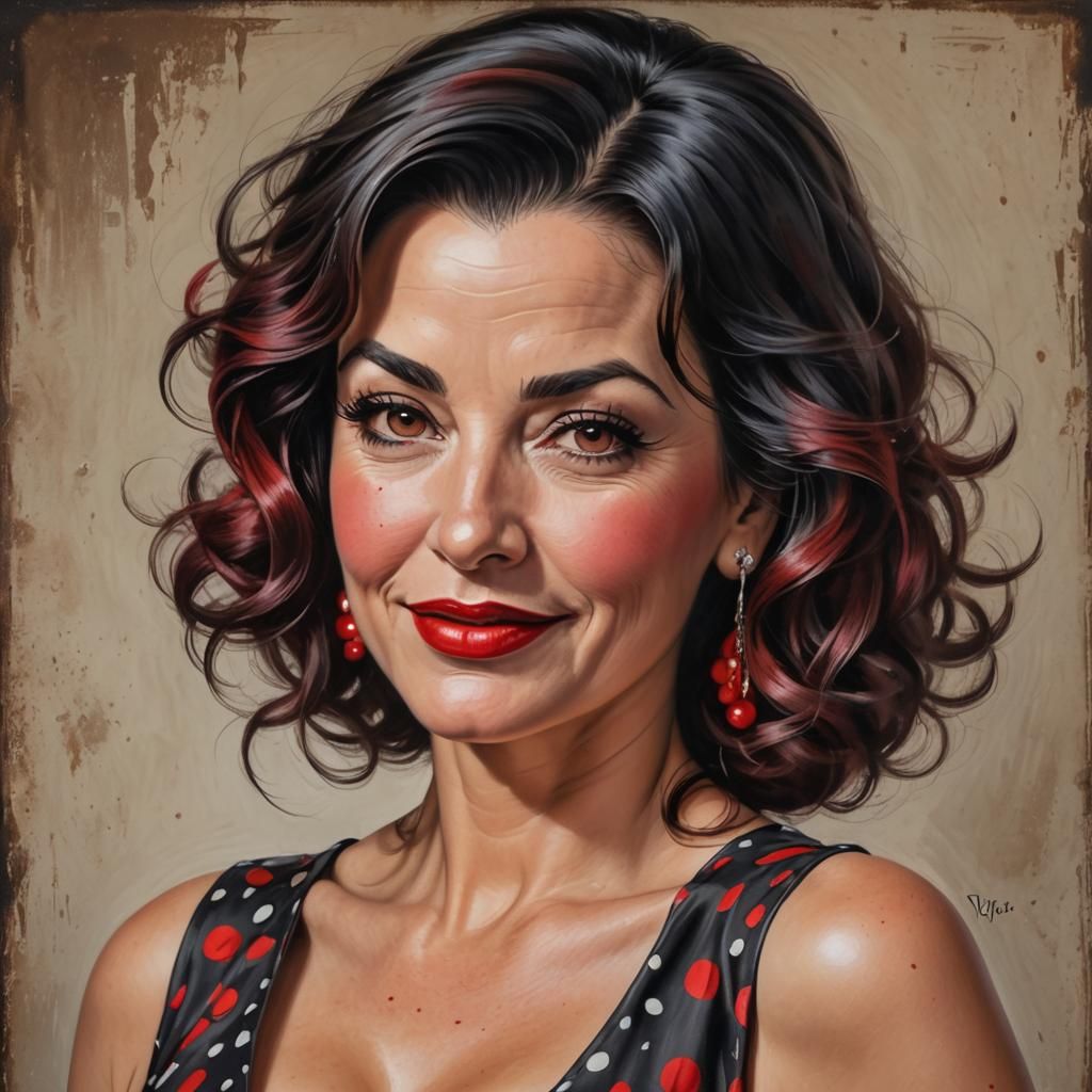 Beautiful Woman in Polka Dot Dress, Airbrush Painting