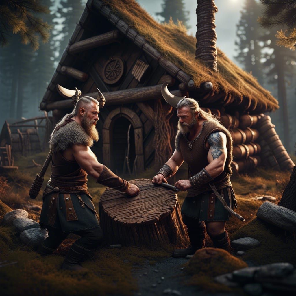 Viking Men Building Home as Matte Painting