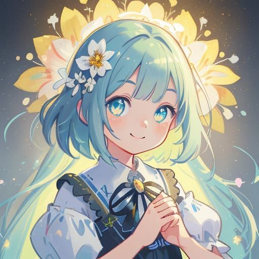 Portrait of a Girl with Flowery Dress and Bright Smile