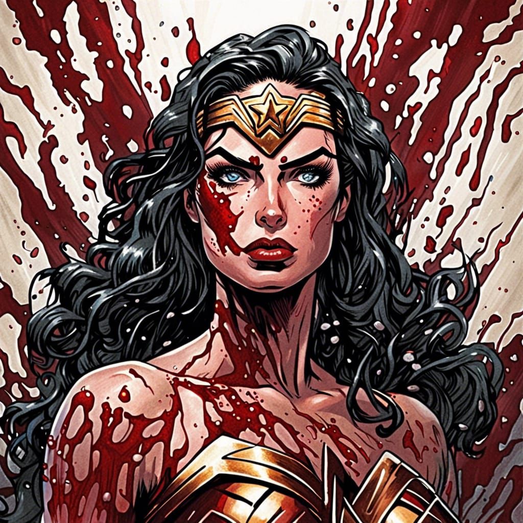 wonder woman muddy bloody art portrait card