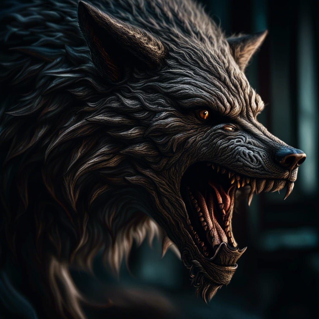 Hyperrealistic Werewolf in Atmospheric Lighting