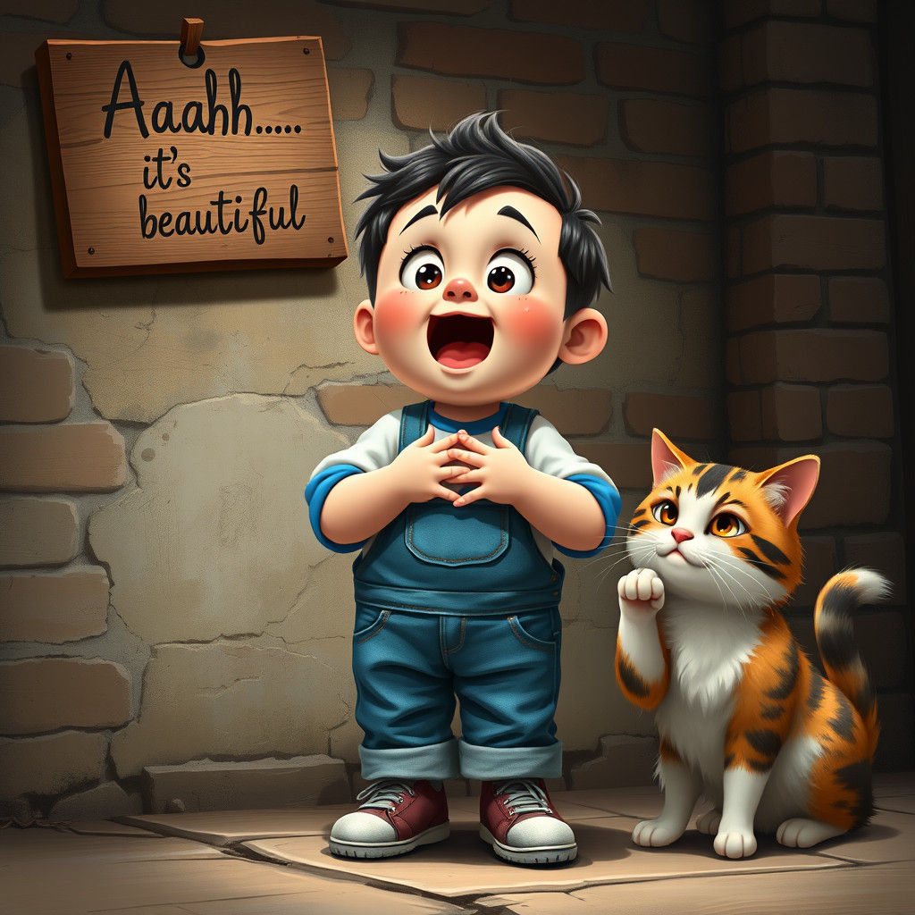 Whimsical Cartoon Boy's Surprised Expression