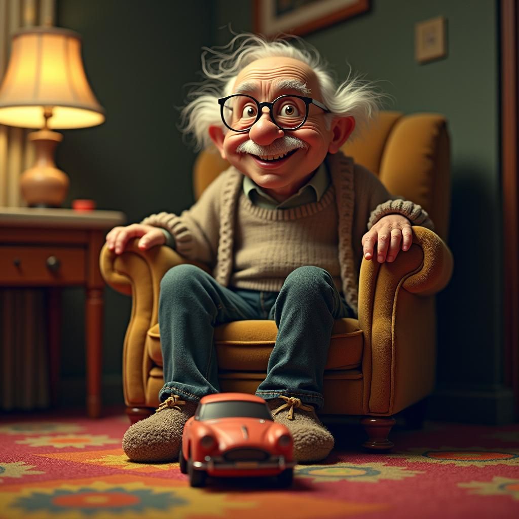 Elderly Man's Whimsical RC Car Adventure, Dreamlike Art