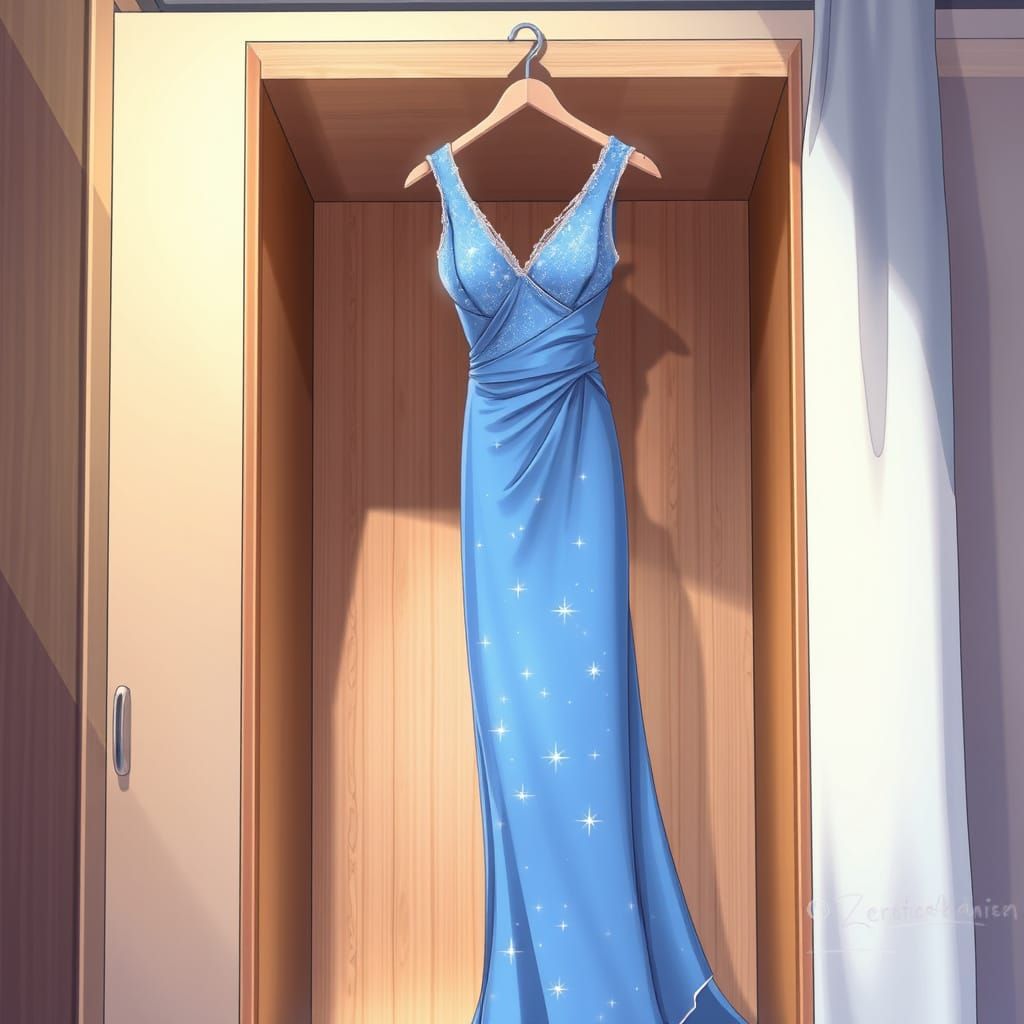 Sparkly Blue Dress in Anime Style Dressing Room