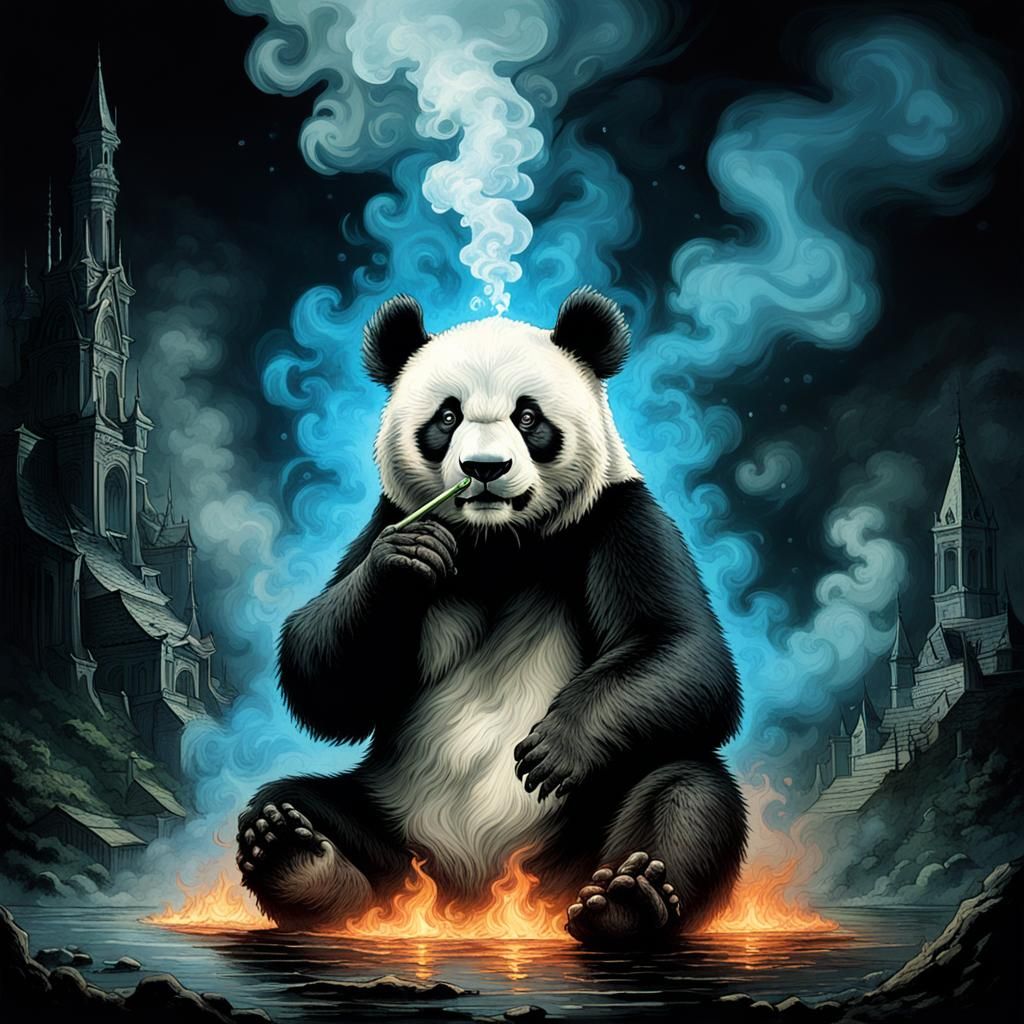 Smoke formation of a panda bear complete smoke made