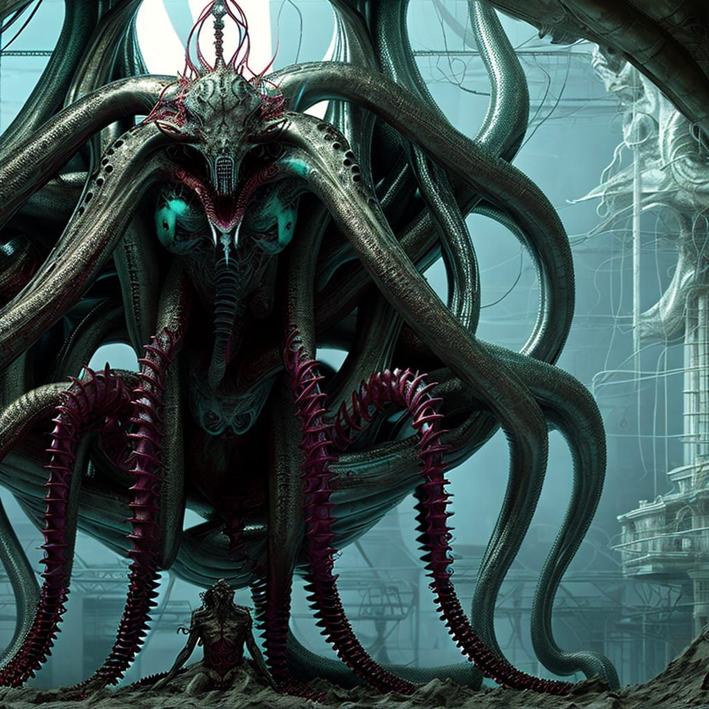 Biomechanical Alien Queen Hybrid in Surrealist Style