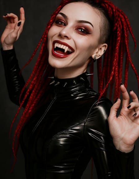 Gothic Portrait of Dancing Woman with Red Braids as Oil Pain...