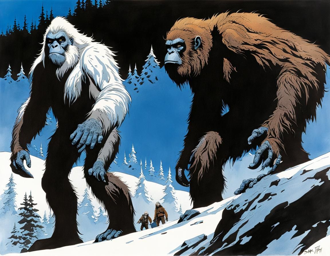 Expressive Sasquatch Portrait in Toppi-Kieth Style