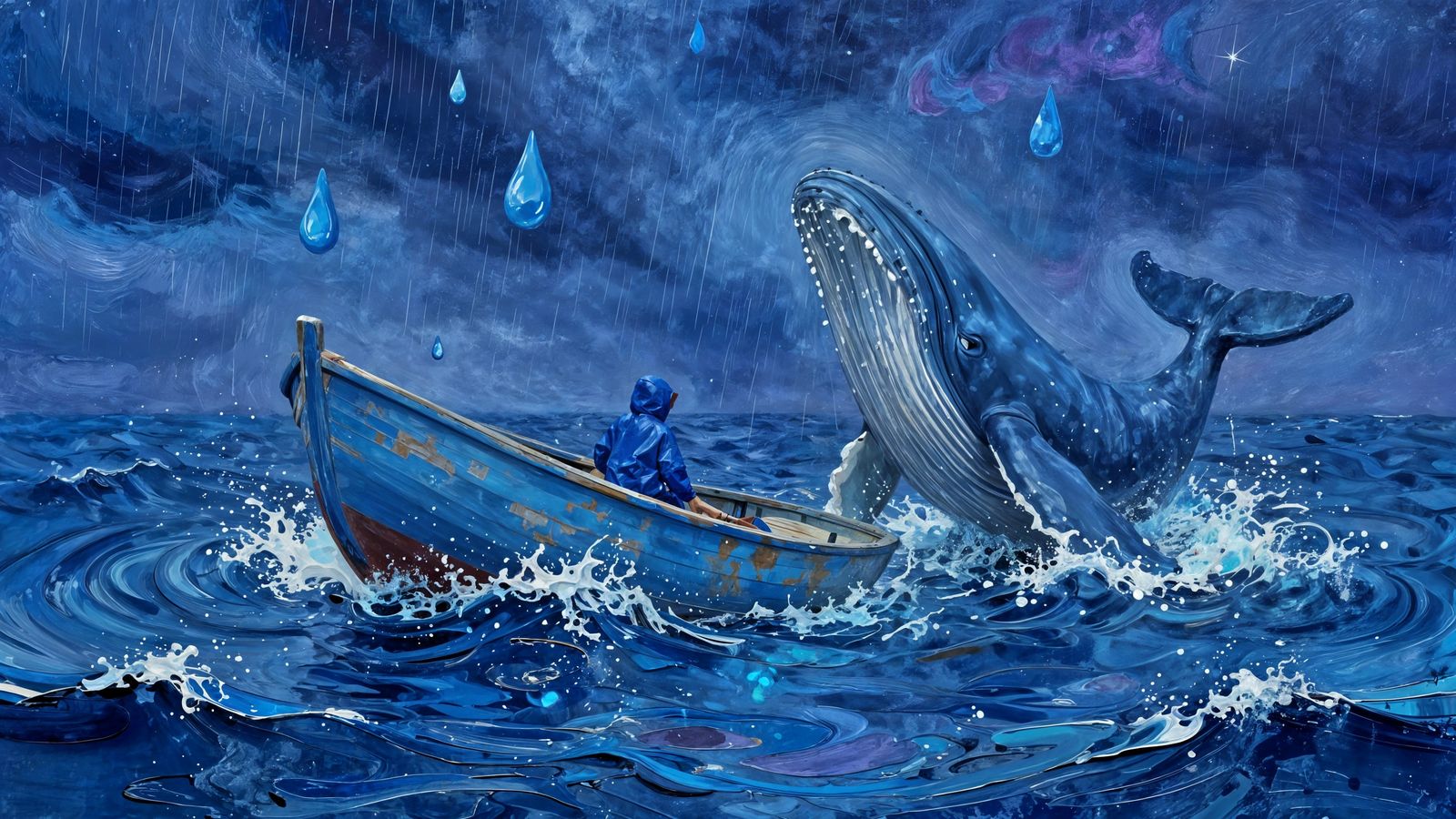 Surreal Blue Ocean Voyage with Threatening Whale