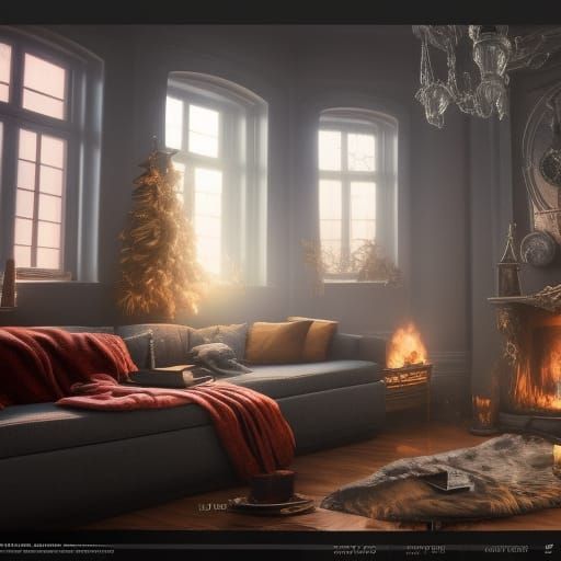 Cozy Winter Living Room: Detailed Matte Painting