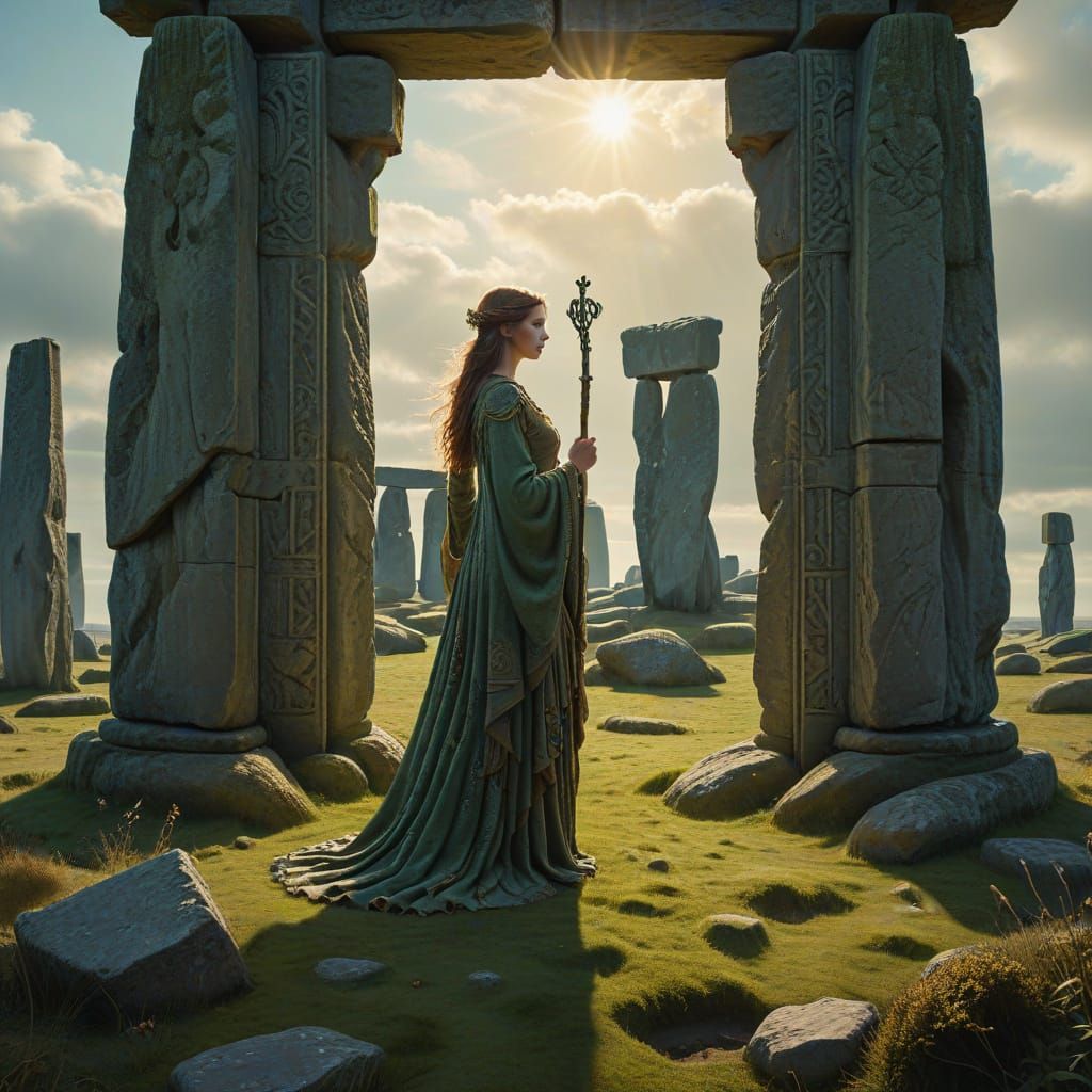 Celtic Seeress in Stonehenge: Jugendstil Fine Art