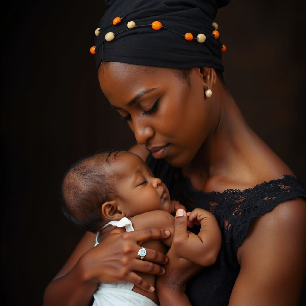 A Mother's Gentle Embrace in the Dark