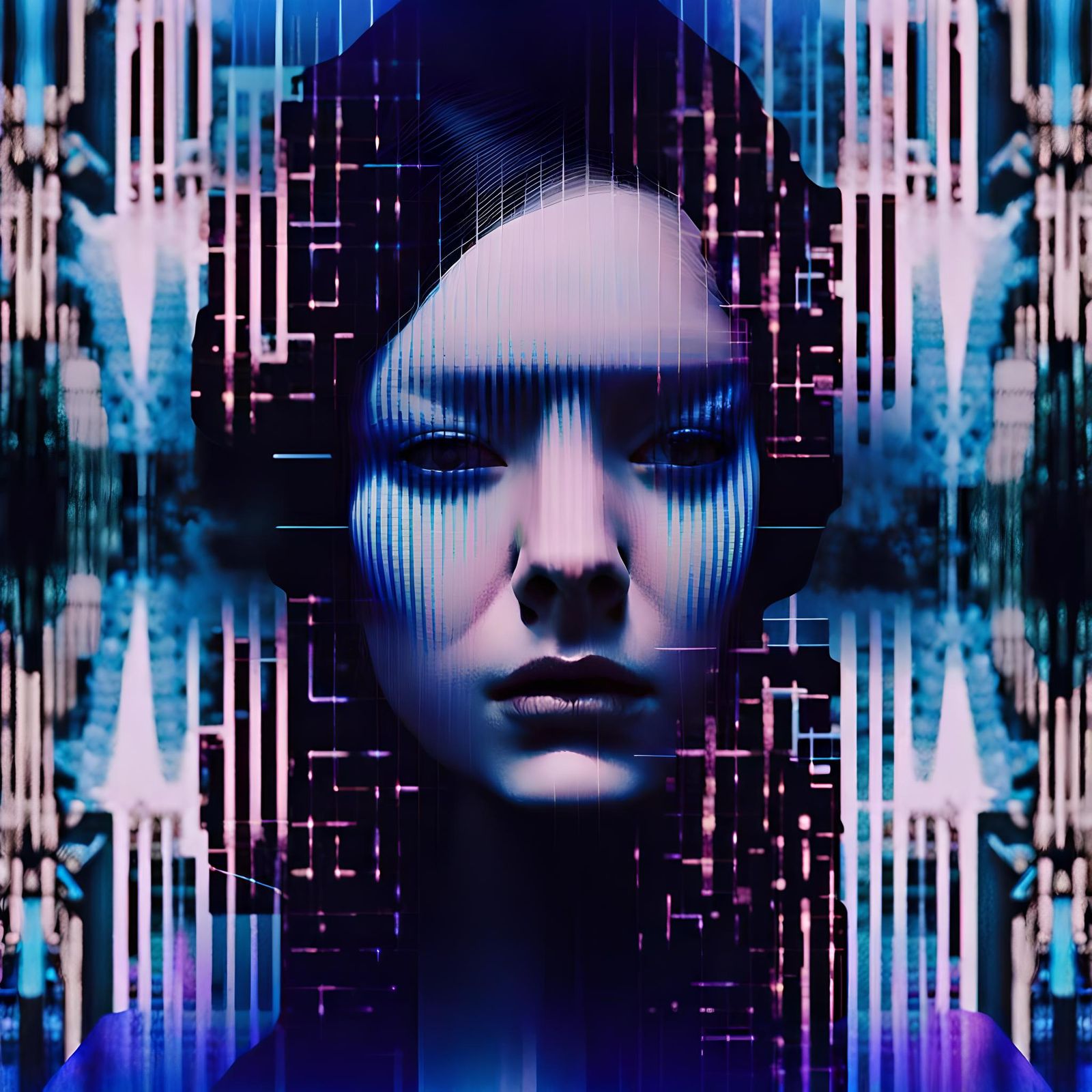 Gynoid Portrait with Nightmare Flash and Glitches