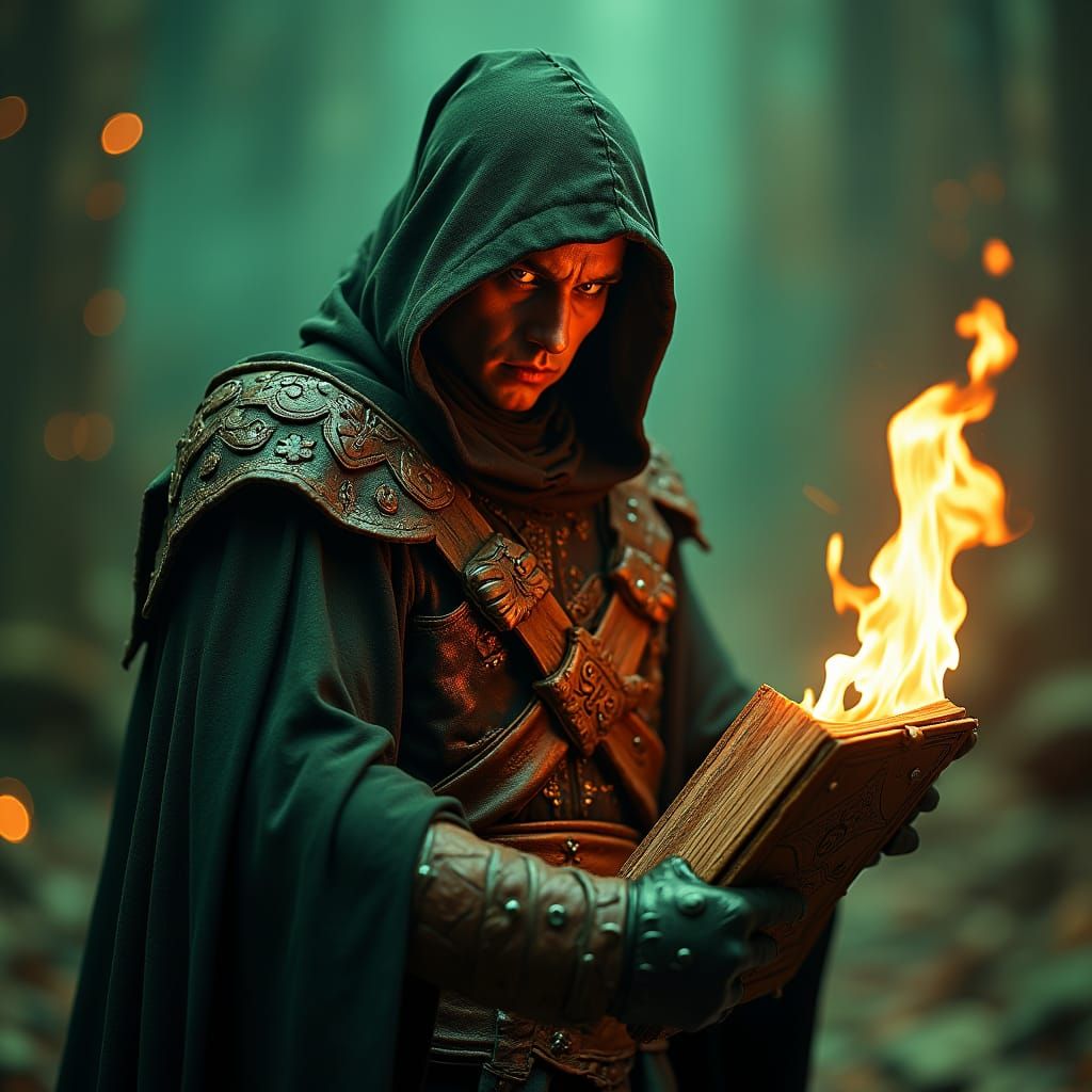 Hooded Figure with Emerald Sword, Cinematic Still
