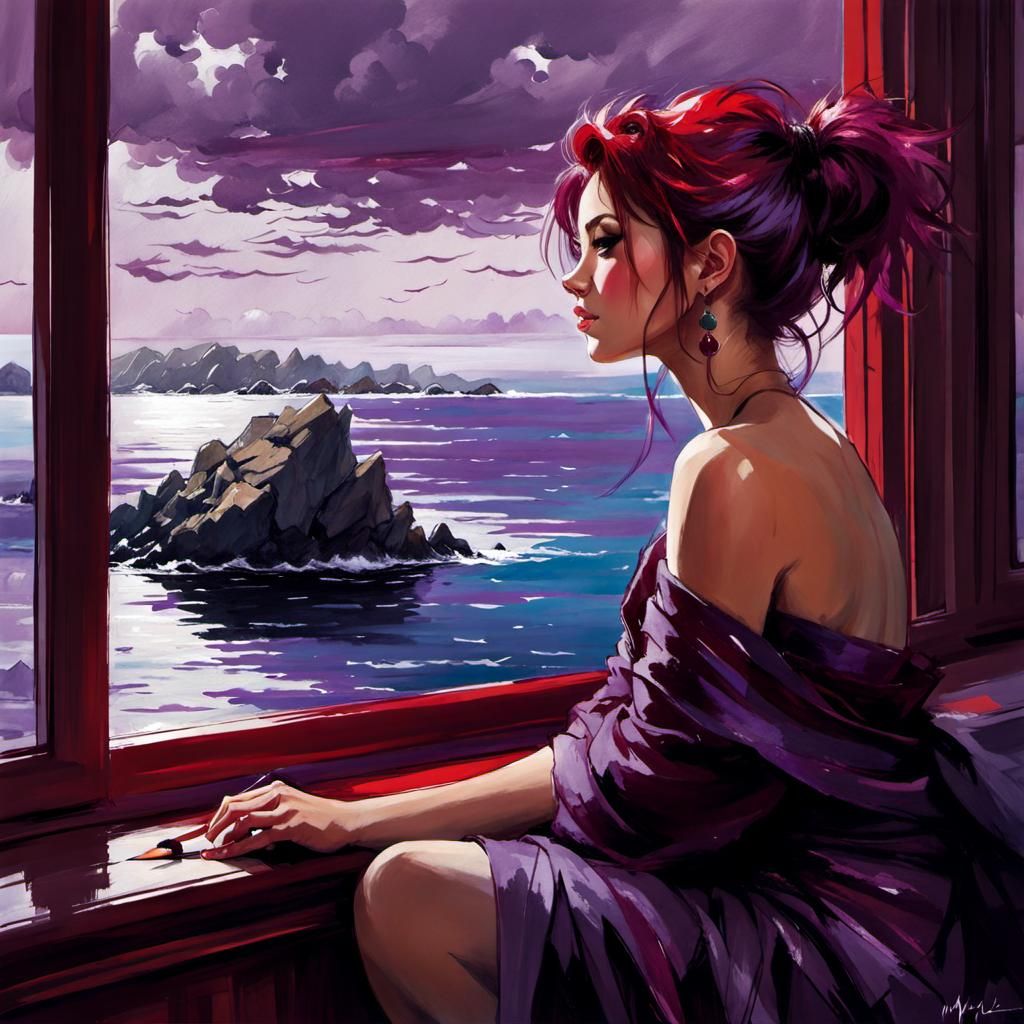 Maki Zenin in Dark Pencil Sketch with Watercolors