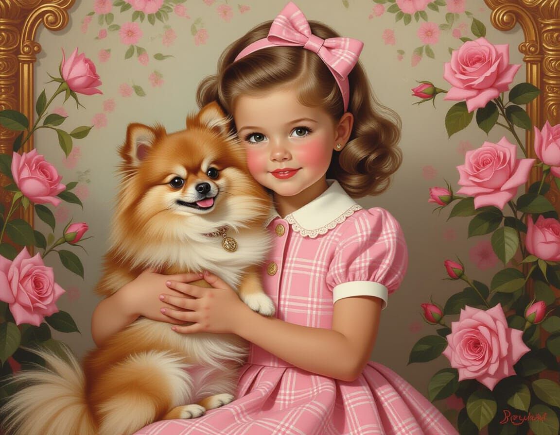 Girl with Pomeranian: Nostalgic Pin-Up Portrait