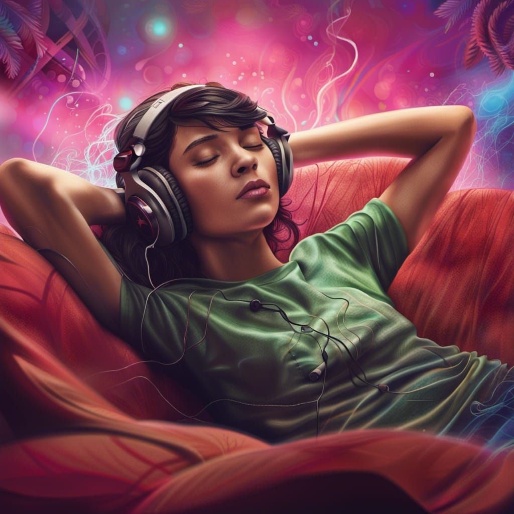 Girl Listening to Music: Detailed Matte Painting