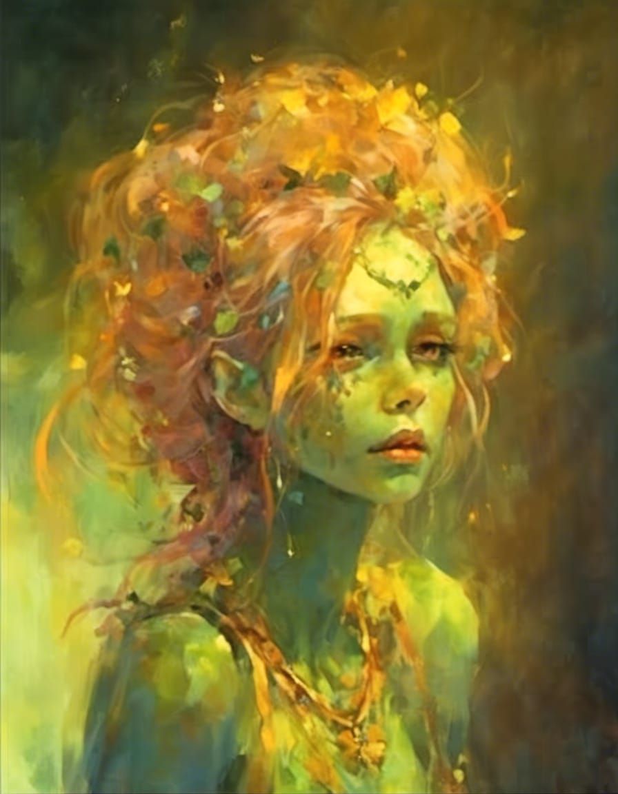 Beautiful Green-Skinned Elf Lady Portrait
