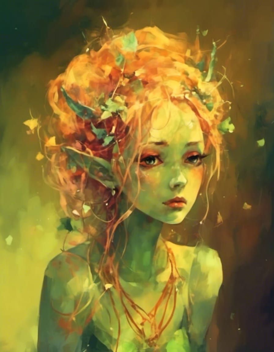 Beautiful Green-Skinned Elf Lady
